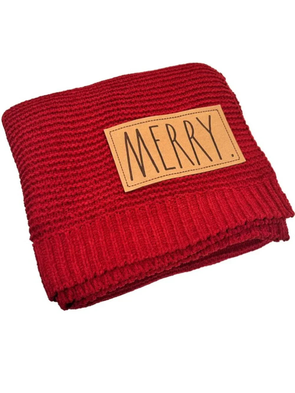 Rae Dunn Christmas Throw | Seude Patch Inscribed: MERRY | 50
